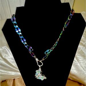 Necklace Butterfly Pave, Trendy Oil Spill Chain, Magnetic Closure